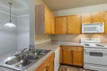 White appliances with built-in microwaves